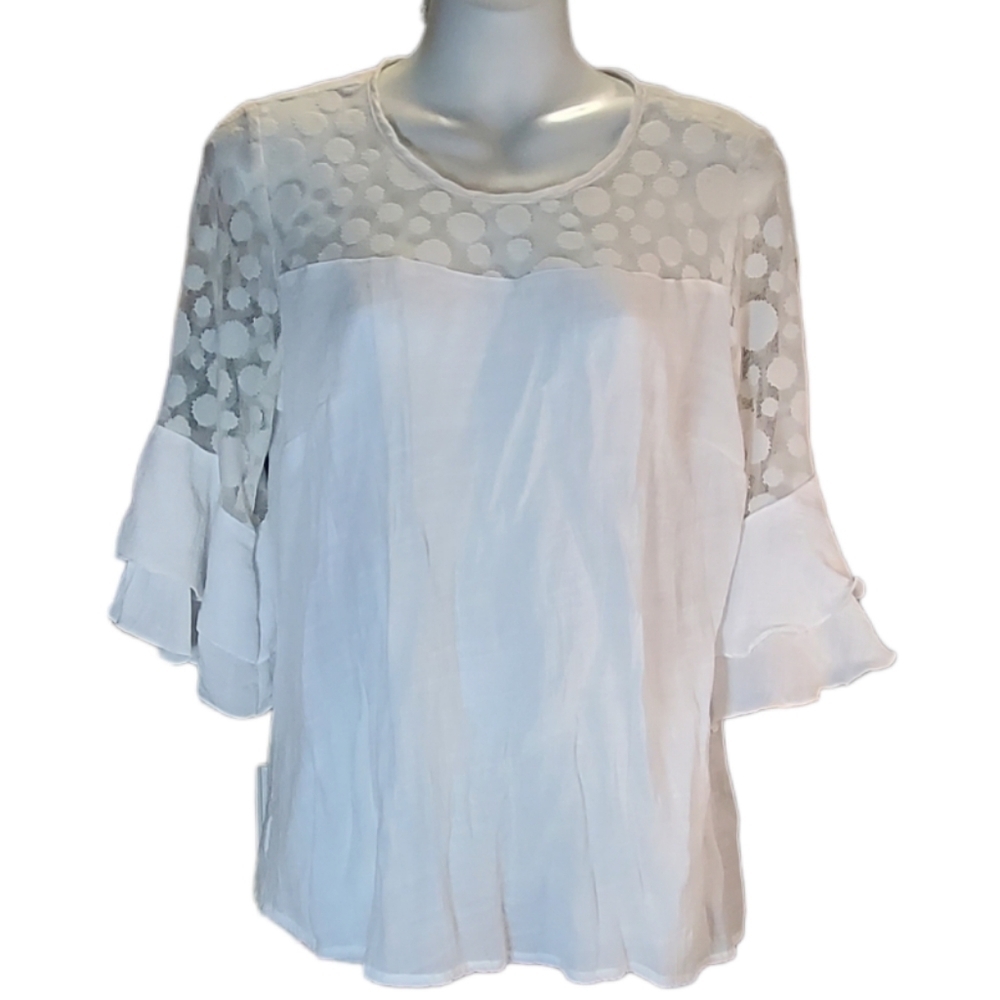 UNIQUE SPECTRUM Macy's white sheer top blouse L
